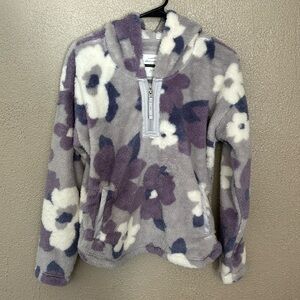 Abercrombie Kids Girls Hooded Quarter Fleece, Size 15/16, Gray/Purple/White